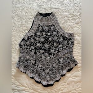 Papell Boutique Evening Tank Top Womens PM Black Beaded Silk Halter Camisole